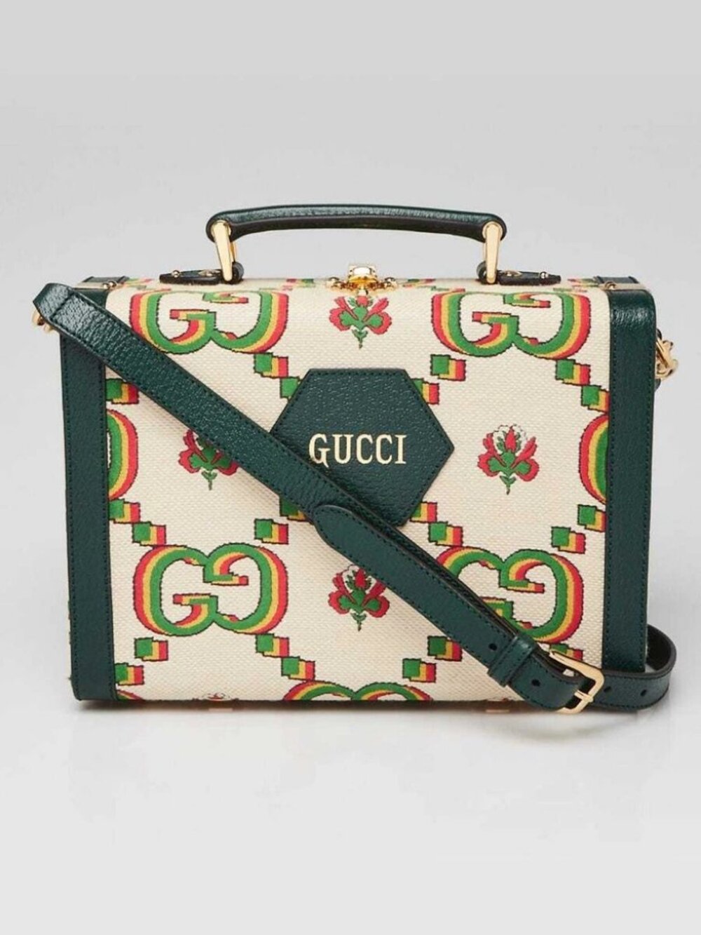 Gucci Green/Beige Canvas/Leather 100 Years Crossbody Box Bag